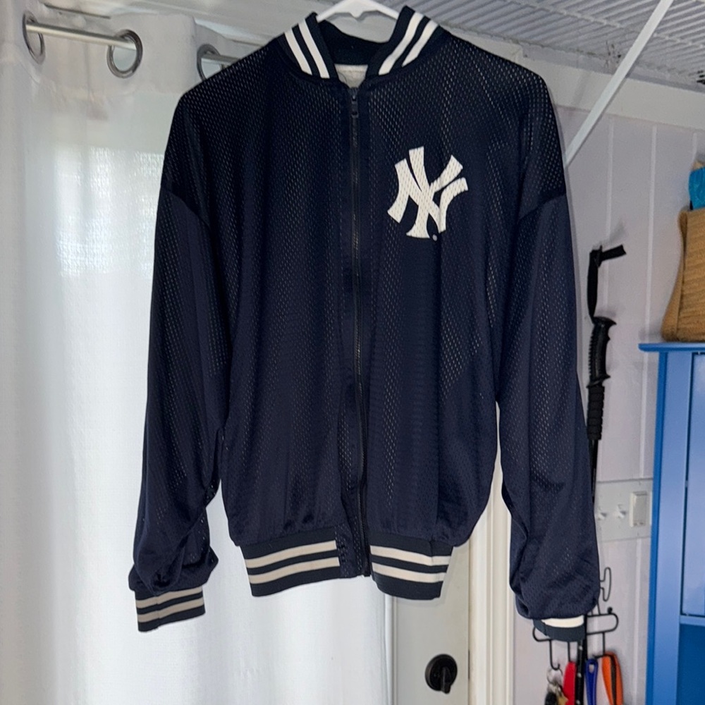 Chalk Line Vintage Blue Yankees Mesh Jersey Bomber Jacket - Boys 18-20, Ladies S